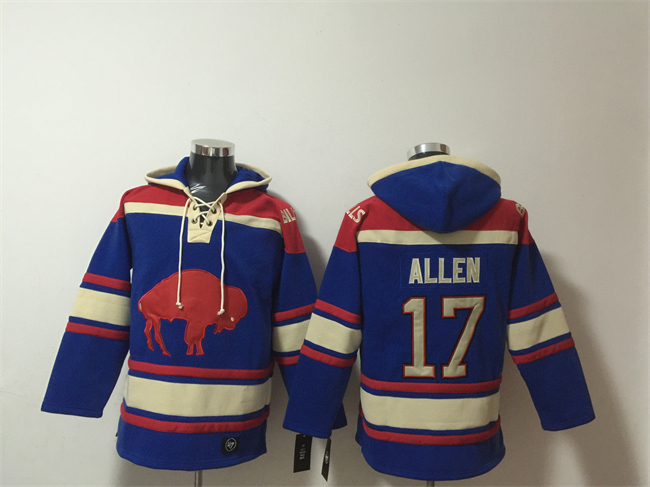 Men's Buffalo Bills #17 Josh Allen Royal Ageless Must-Have Lace-Up Pullover Hoodie